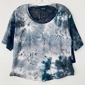 NWT bebe sport M Grey Blue Tie Dye Moisture Control Stretch Short Sleeve T-Shirt